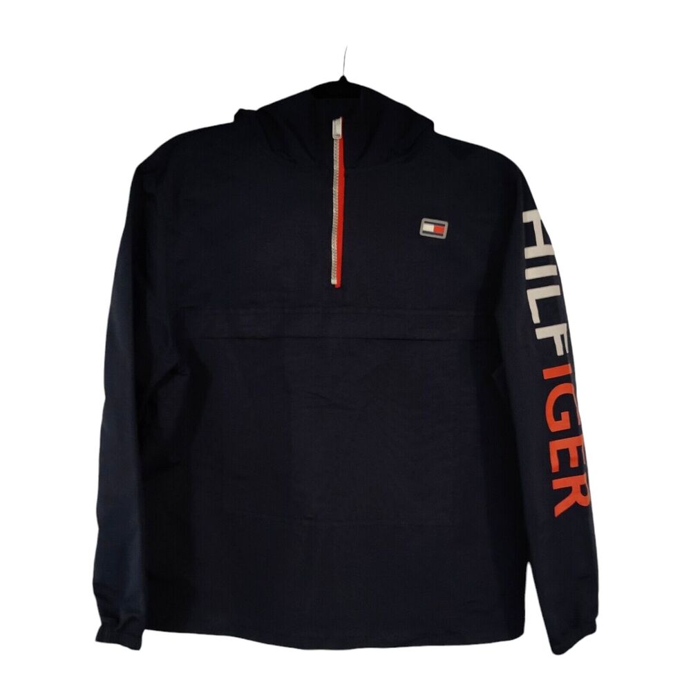 Tommy Hilfiger Rain Jacket Pull Over Youth L 14/16 Long sleeve HOOD Navy Blue